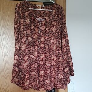 Soft Surroundings Floral Blouse - Red and Brown